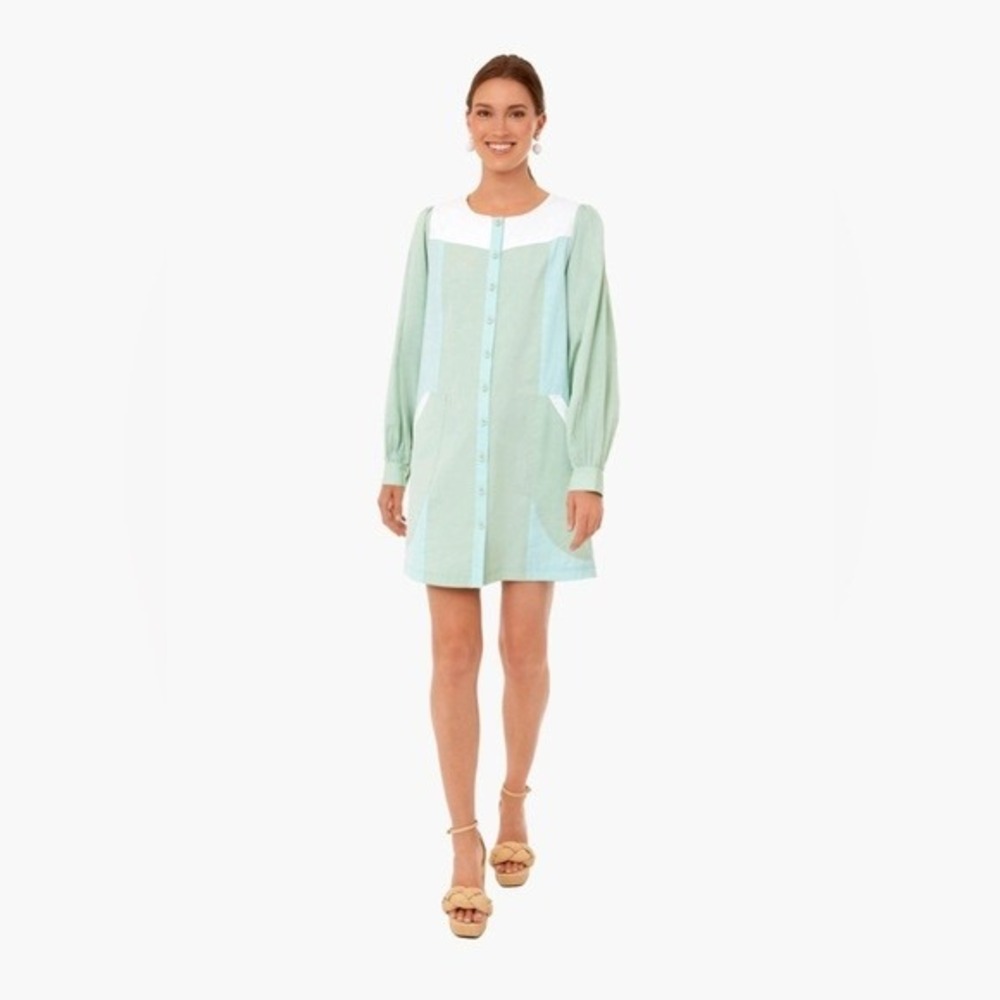 Pomander Place Colorblock Shift Dress Women Green White M